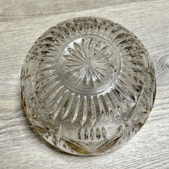Vintage Crystal Glass Bowl with Gold Rim, Cut Pine Tree & Star Pattern - Picture 3 of 5